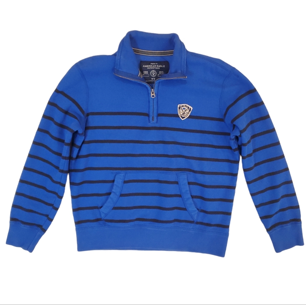 American Eagle Outfitters Mens Blue 1/4 Zip Long Sleeve Pullover Sweater Medium‎